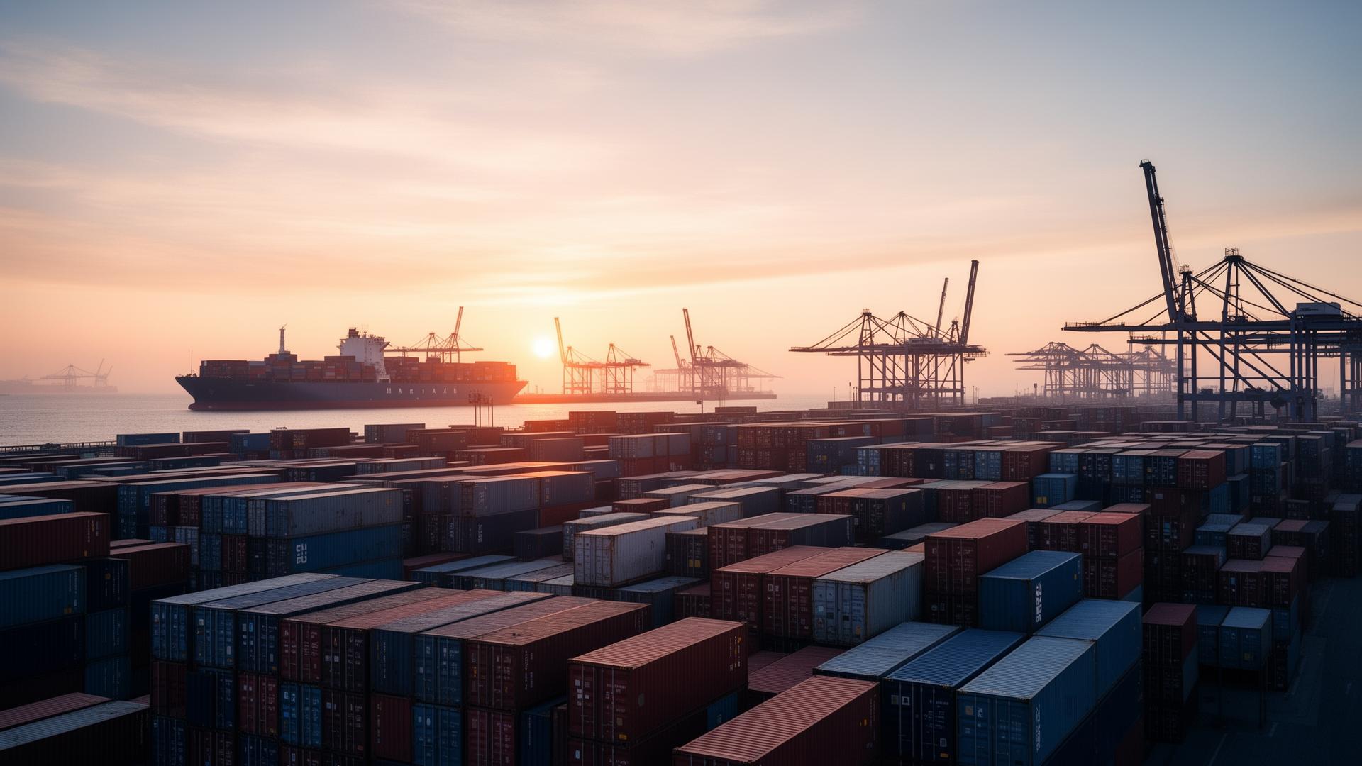European port logistics with shipping containers and cargo vessel